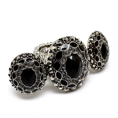 Vintage Antique Fashion Crystal Stretch Ring Black