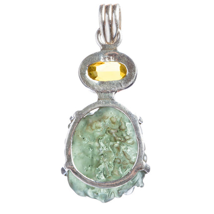 925 Sterling Silver Natural Gemstones Moldavite Topaz Pendant FJSVP2099 - Accessoriesforever