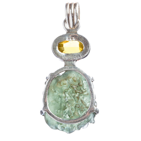 925 Sterling Silver Natural Gemstones Moldavite Topaz Pendant FJSVP2099