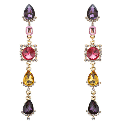 Trendy Design Crystal Rhinestone Colorful Tear Drop Shape Earrings E740 Multi