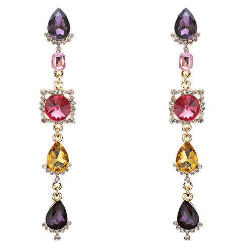 Trendy Design Crystal Rhinestone Colorful Tear Drop Shape Earrings E740 Multi