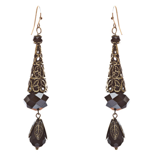 Bold Fashion Crystal Rhinestone Brassy Tear Drop Cone Design Earrings E841 Black