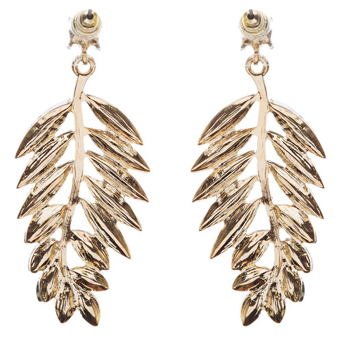 Stunning Beautiful Crystal Rhinestone Leaf Linear Drop Statement Earrings Red - Accessoriesforever