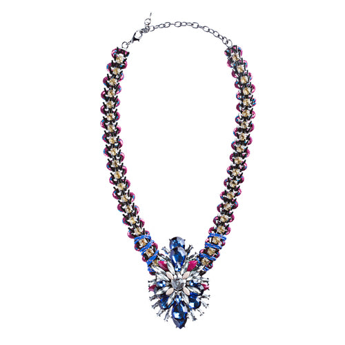 Fashionably Daring Crystal Rhinestone Alluring Modern Design Necklace N80 Blue - Accessoriesforever