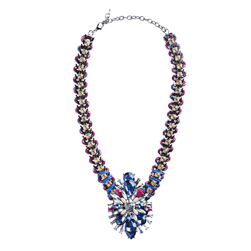 Fashionably Daring Crystal Rhinestone Alluring Modern Design Necklace N80 Blue