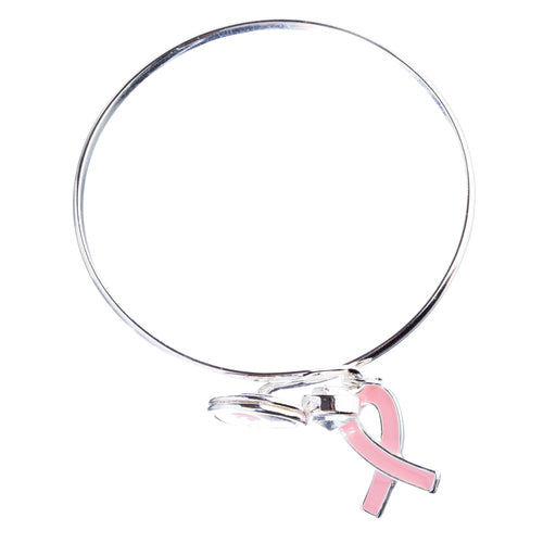 Pink Ribbon Breast Cancer Awareness Jewelry Classic Bangle Bracelet B483 Silver