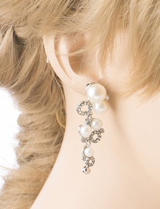 Bridal Wedding Jewelry Crystal Rhinestone Classy Pearl Links Dangle Earrings - Accessoriesforever