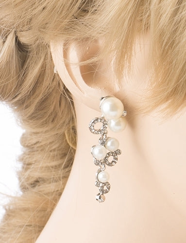 Bridal Wedding Jewelry Crystal Rhinestone Classy Pearl Links Dangle Earrings - Accessoriesforever