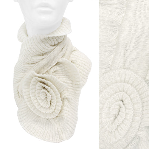 Knit Neck Warmer Big Flower Corsage Pull Through Scarf Beautiful White