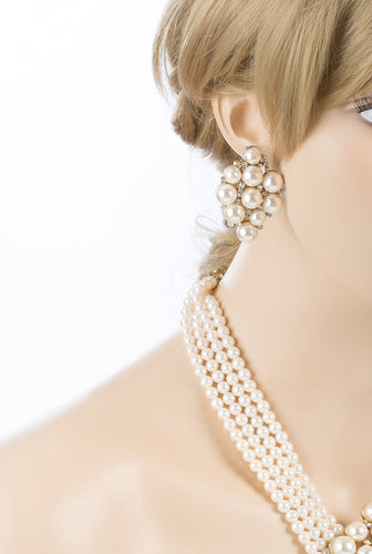 Bridal Wedding Jewelry Set Necklace Earring Crystal Rhinestone SM V Drop GD - Accessoriesforever