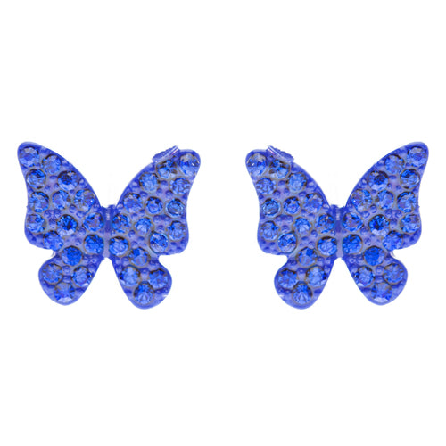 Fashion Crystal Pave Butterfly Stud Earrings Blue