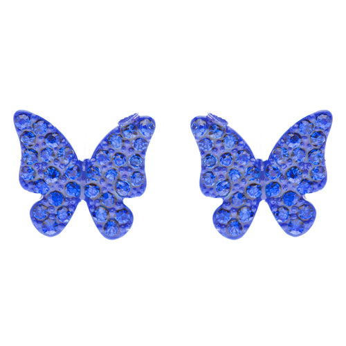 Fashion Crystal Pave Butterfly Stud Earrings Blue