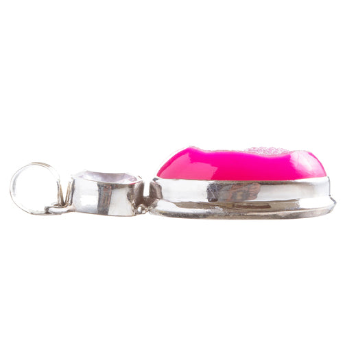 925 Sterling Silver Natural Gemstones Agate Druzy Pendant FJSVP2093