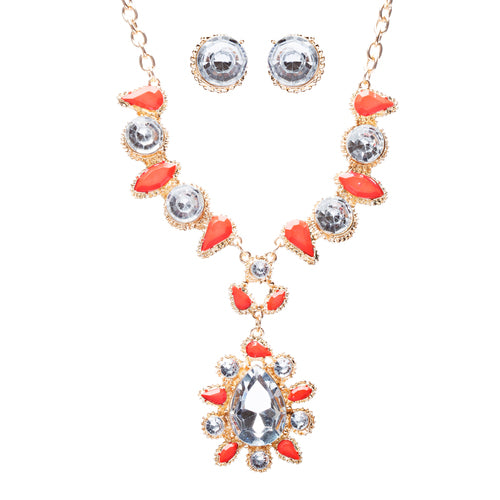 Modern Fashion Crystal Rhinestone Attractive Tear Drop Necklace JN244 Orange