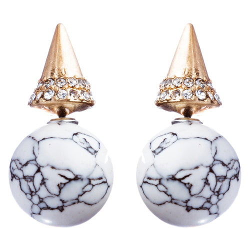 Fancy Jewelry Crystal Rhinestone Polished Cone Shape Design Earrings E865 White