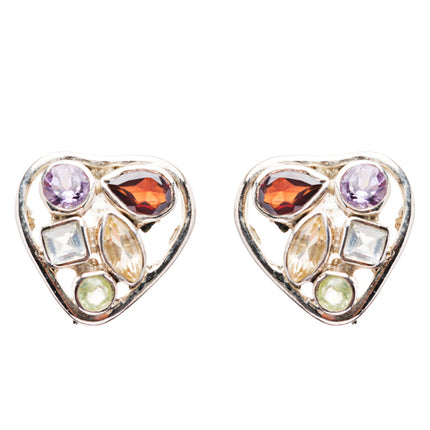 925 Sterling Silver Gemstones Natural Topaz Garnet Dangle Earrings FJSE2195