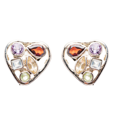 925 Sterling Silver Gemstones Natural Topaz Garnet Dangle Earrings FJSE2195