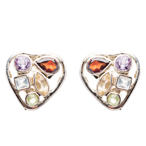 925 Sterling Silver Gemstones Natural Topaz Garnet Dangle Earrings FJSE2195