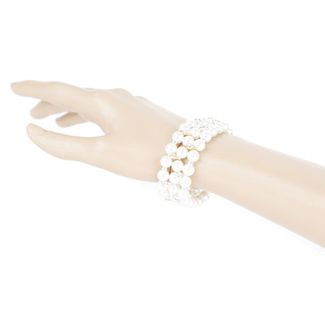 Bridal Wedding Prom Jewelry Crystal Pearl Elegant Stretch Bracelet B538 SVGD