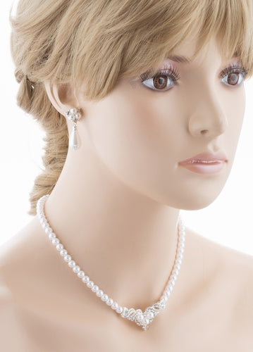 Bridal Wedding Jewelry Set Crystal Pearl Beautiful Elegant Necklace - Accessoriesforever