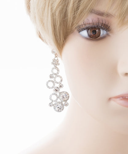 Bridal Wedding Jewelry Crystal Rhinestone Dot Linked Dangle Drop Earrings Silver