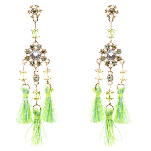 Unconventional Design Crystal Rhinestone Fun Tasseled Dangle Earrings E811 Green