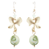 Freshwater Pearl Floral Dangle Drop Earrings Gold Green