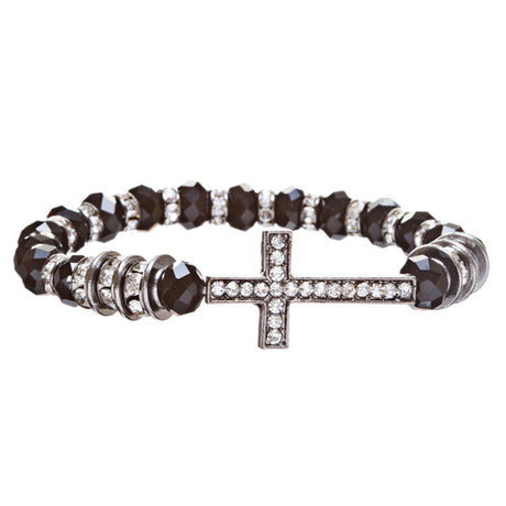 Cross Jewelry Crystal Rhinestone Trendy Design Cross Stretch Bracelet B362 Black