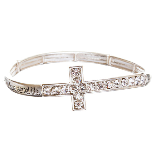 Cross Jewelry Crystal Rhinestone Simple Charm Stretch Bracelet B509 Silver