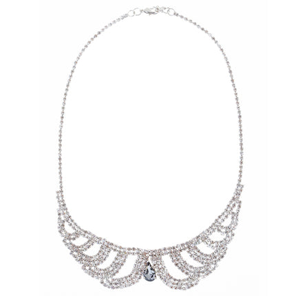 Bridal Wedding Jewelry Crystal Rhinestone Vintage Lace Design Necklace Silver - Accessoriesforever