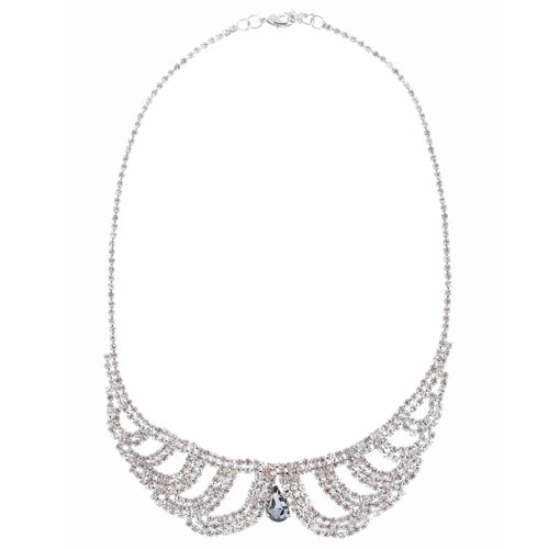 Bridal Wedding Jewelry Crystal Rhinestone Vintage Lace Design Necklace Silver - Accessoriesforever