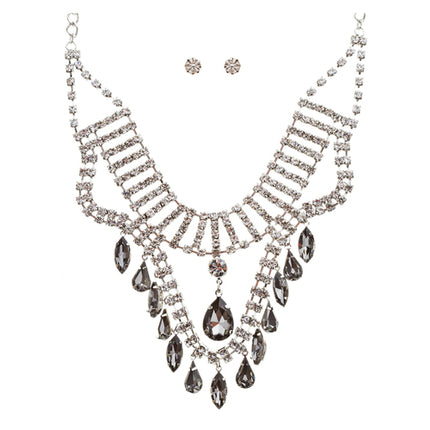 Bridal Wedding Jewelry Crystal Rhinestone Breathtaking Tear Drop Necklace J517BK - Accessoriesforever