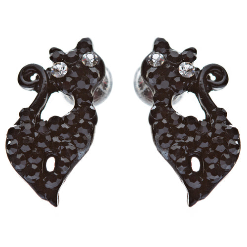 Sparkle Cute Crystal Rhinestone Animal Cat Fashion Stud Earrings Hemitate Black