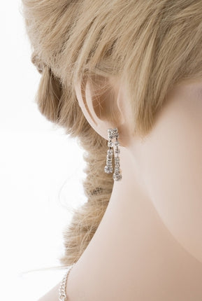 Bridal Wedding Jewelry Set Crystal Rhinestone Chic Trendy Necklace Silver Clear - Accessoriesforever