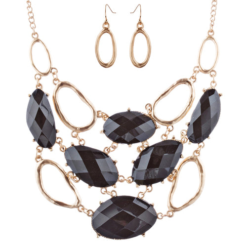 Stunning Bold Bib Style Fashion Statement Necklace Set JN276 Gold Black