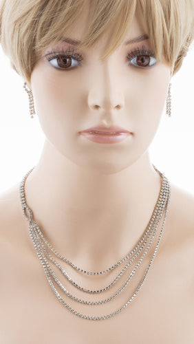 Bridal Wedding Jewelry Crystal Rhinestone Simple Linear Rows Necklace Silver