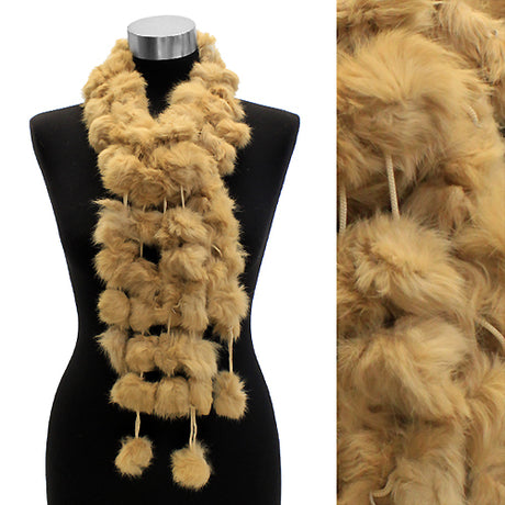 4-Strands Luxurious Rabbit Fur Ball Linked Scarf Camel