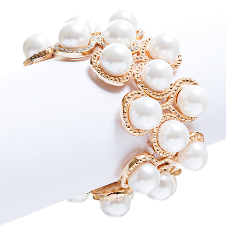 Bridal Wedding Jewelry Crystal Rhinestone Impressive Faux Pearl Bracelet B499 GD