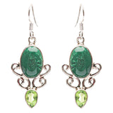 925 Sterling Silver Natural Gemstones Malachite Dangle Earrings FJSVE2187