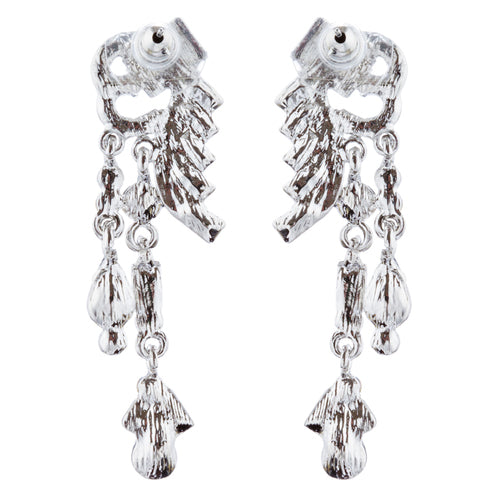 Bridal Wedding Jewelry Unique Crystal Rhinestone Linear Fashion Earrings Silver - Accessoriesforever