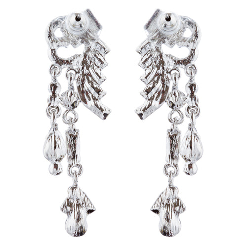 Bridal Wedding Jewelry Unique Crystal Rhinestone Linear Fashion Earrings Silver