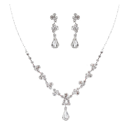 Bridal Wedding Jewelry Set Crystal Rhinestone Brilliant Sparking Necklace Silver