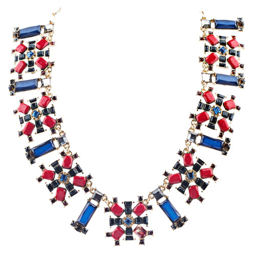 Stunning Simple Formica Crystal Bib Design Statement Jewelry Necklace Blue
