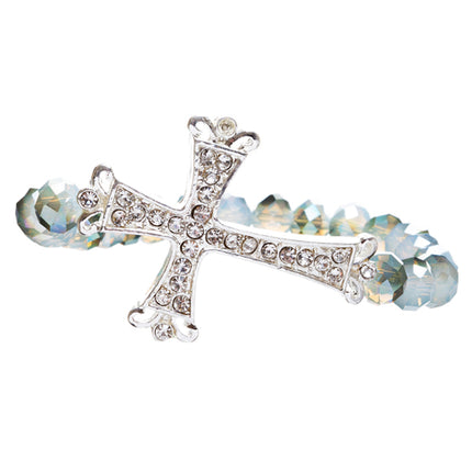 Cross Jewelry Crystal Rhinestone Vintage Design Cross Stretch Bracelet B501 GRN - Accessoriesforever