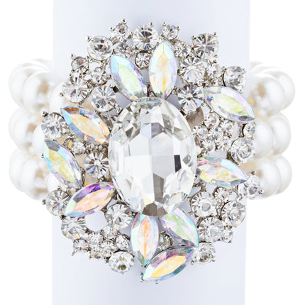 Bridal Wedding Jewelry Stunning Crystal Pearl MT Strands Bracelet Silver Ivory - Accessoriesforever