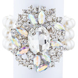 Bridal Wedding Jewelry Stunning Crystal Pearl MT Strands Bracelet Silver Ivory