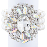 Bridal Wedding Jewelry Stunning Crystal Pearl MT Strands Bracelet Silver Ivory