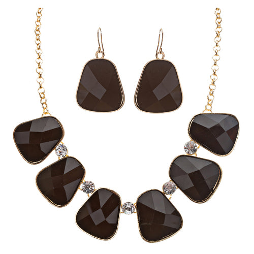 Striking Elegant Bold Design Crystal Statement Necklace Set JN171 Black