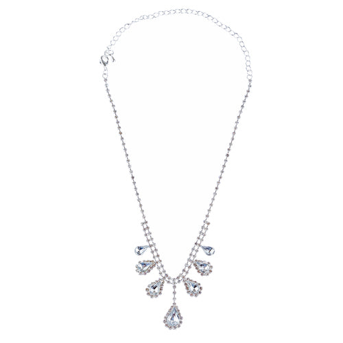 Bridal Wedding Jewelry Set Crystal Rhinestone Dangling Teardrops Silver - Accessoriesforever
