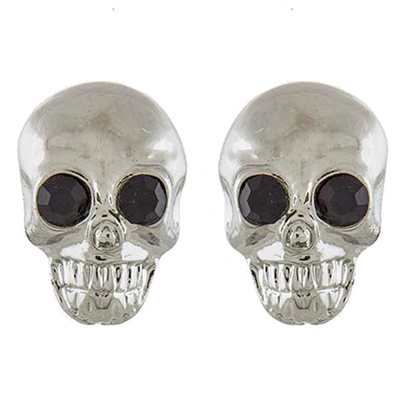 Halloween Costume Jewelry Crystal Rhinestone Skull Head Earrings E1180 Silver